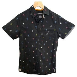 Mens‎ Skeleton Print Button Down Shirt Halloween Casual Short Sleeve Size XS